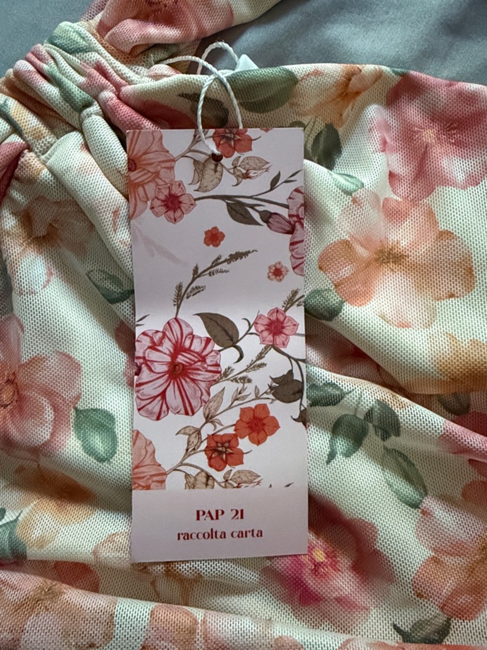 SHEIN Cream One-Shoulder Floral Crop Top with Pink & Coral Flowers - Picture 2 of 4